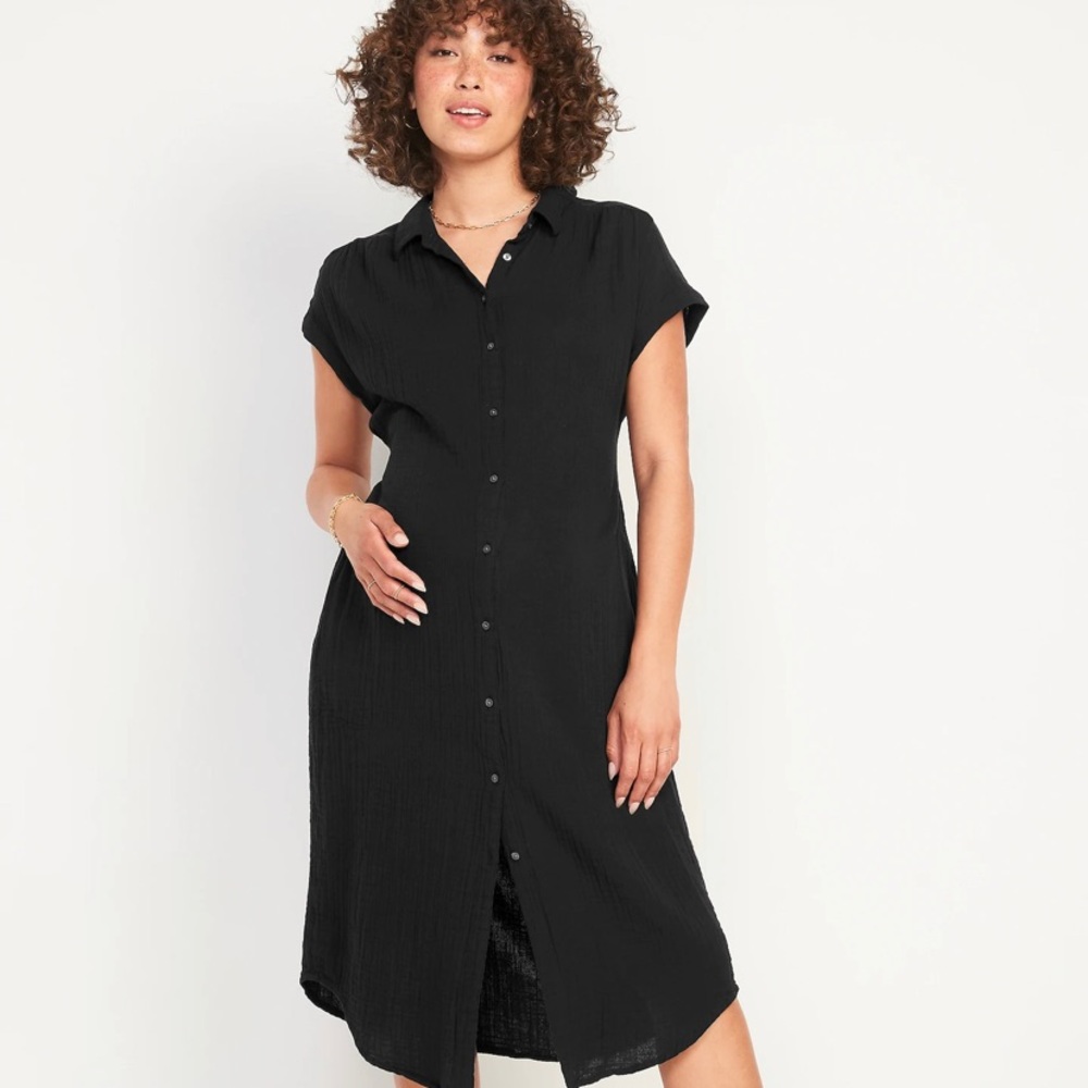 Maternity Tie-Belt Button-Front Midi Dress